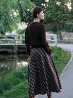 [Preview] V-Neck Knit Top And Plaid Skirt Two-Piece Set With Ribbon GOELIA