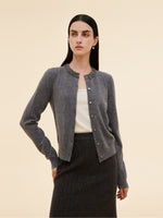 100% Wool Beaded Round Neck Women Cardigan GOELIA