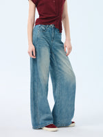 100% Cotton Denim Women Curved Leg Jeans GOELIA