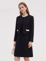 Cotton Blend Cropped Jacket And Ruffle Sleeveless Mini Dress Two-Piece Set GOELIA