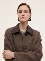 100% Washable Wool Leather Collar Women Coat GOELIA