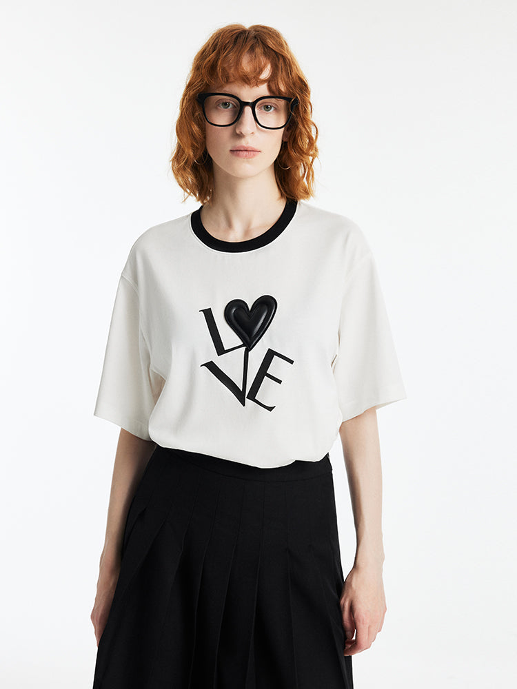 LOVE Letter Printed Contrast Trim Women T-shirt GOELIA