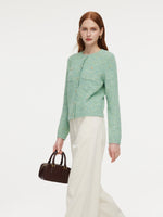 Melange Green Single Breasted Women Cardigan GOELIA