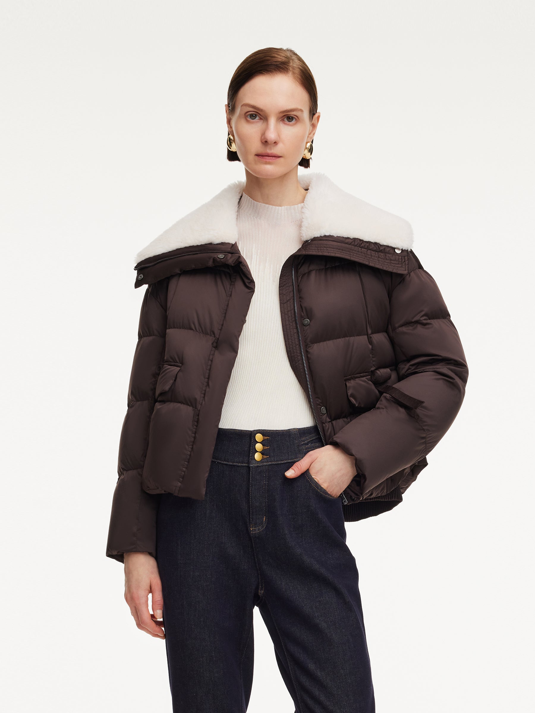 Teddy Collar Goose Down Crop Jacket GOELIA