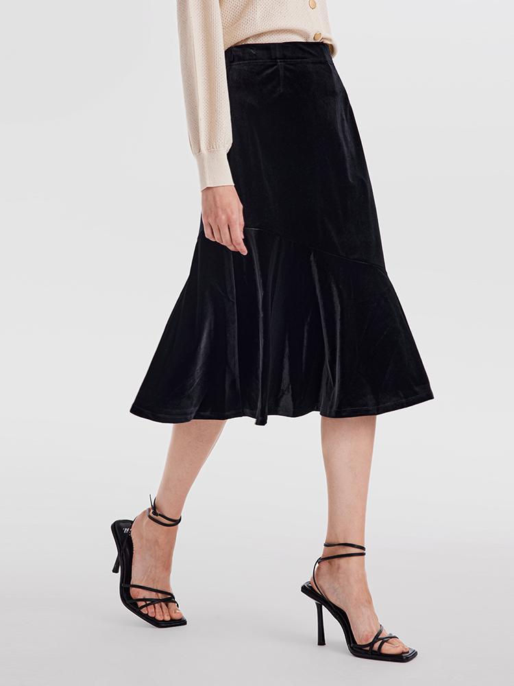 Black Velvet Mermaid Skirt GOELIA