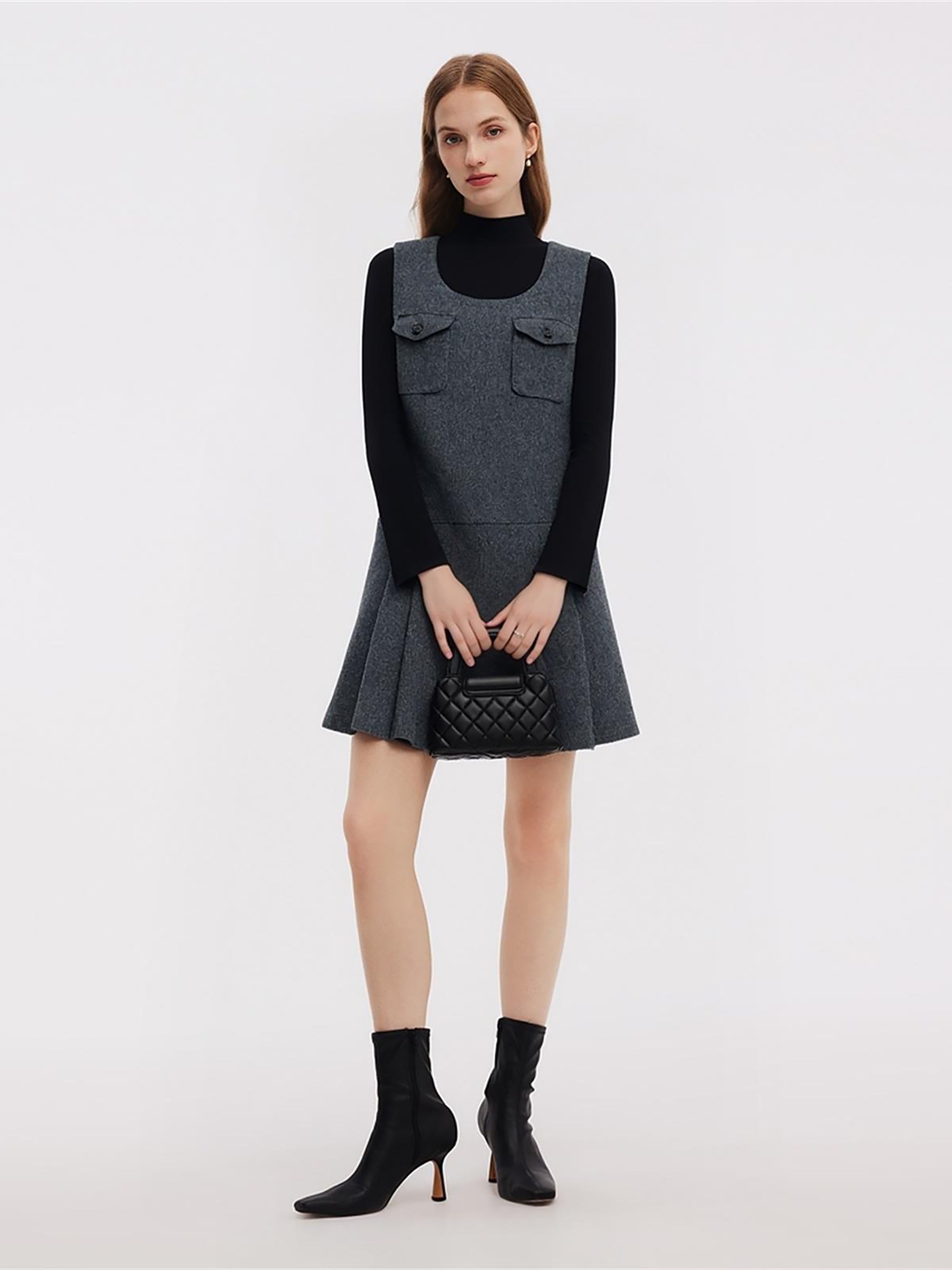 [Preview] 100% Washable Wool Pleated Tank Dress And Knit Top Two-Piece Set GOELIA