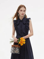 Lyocell Blend Ruffle Women Maxi Dress With Ribbon GOELIA