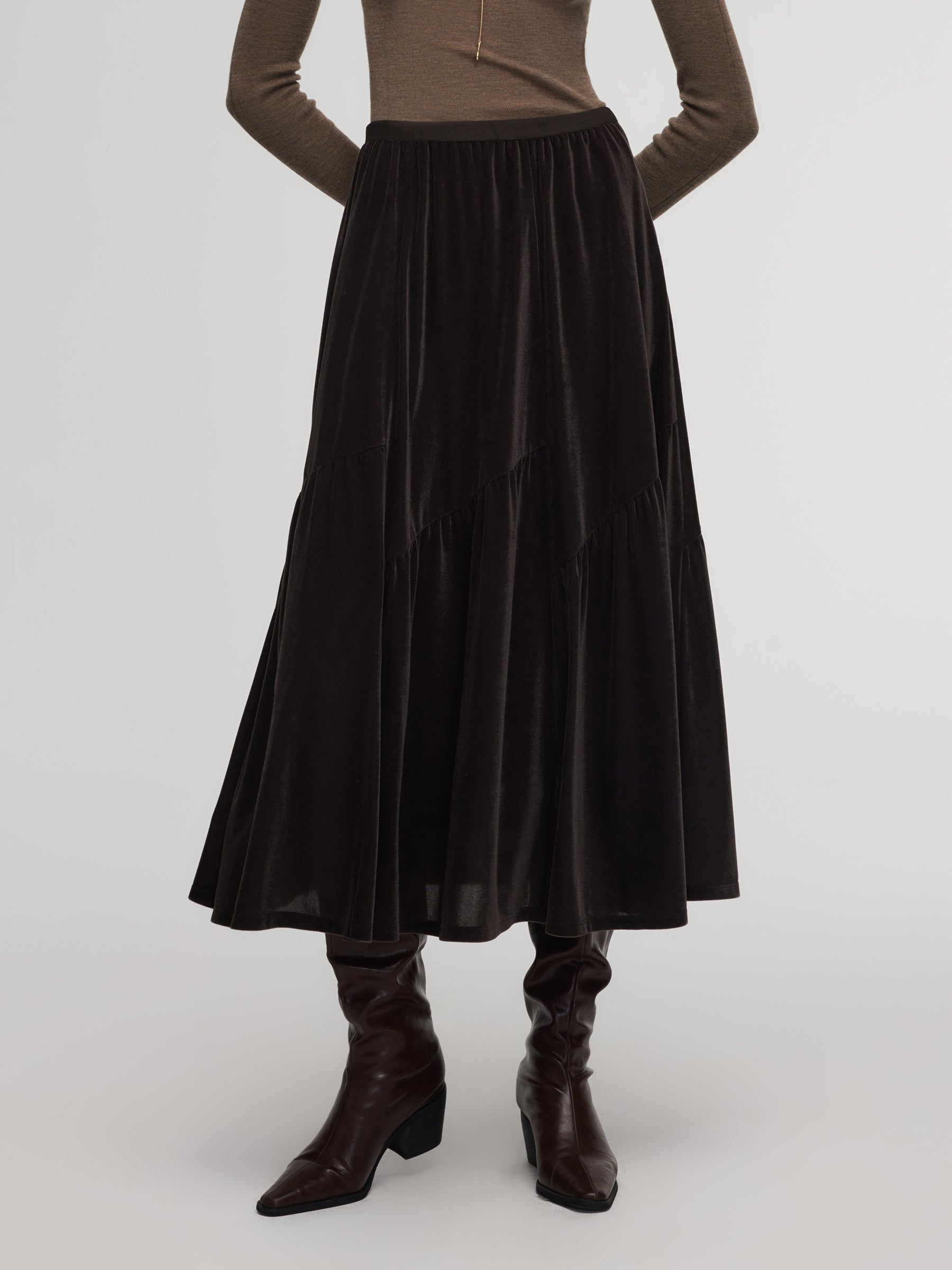 Velvet A-Line Elastic Waist Women Skirt GOELIA