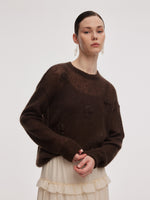 Mohair Wool Blend Women Hand-Crocheted Floral Sweater GOELIA