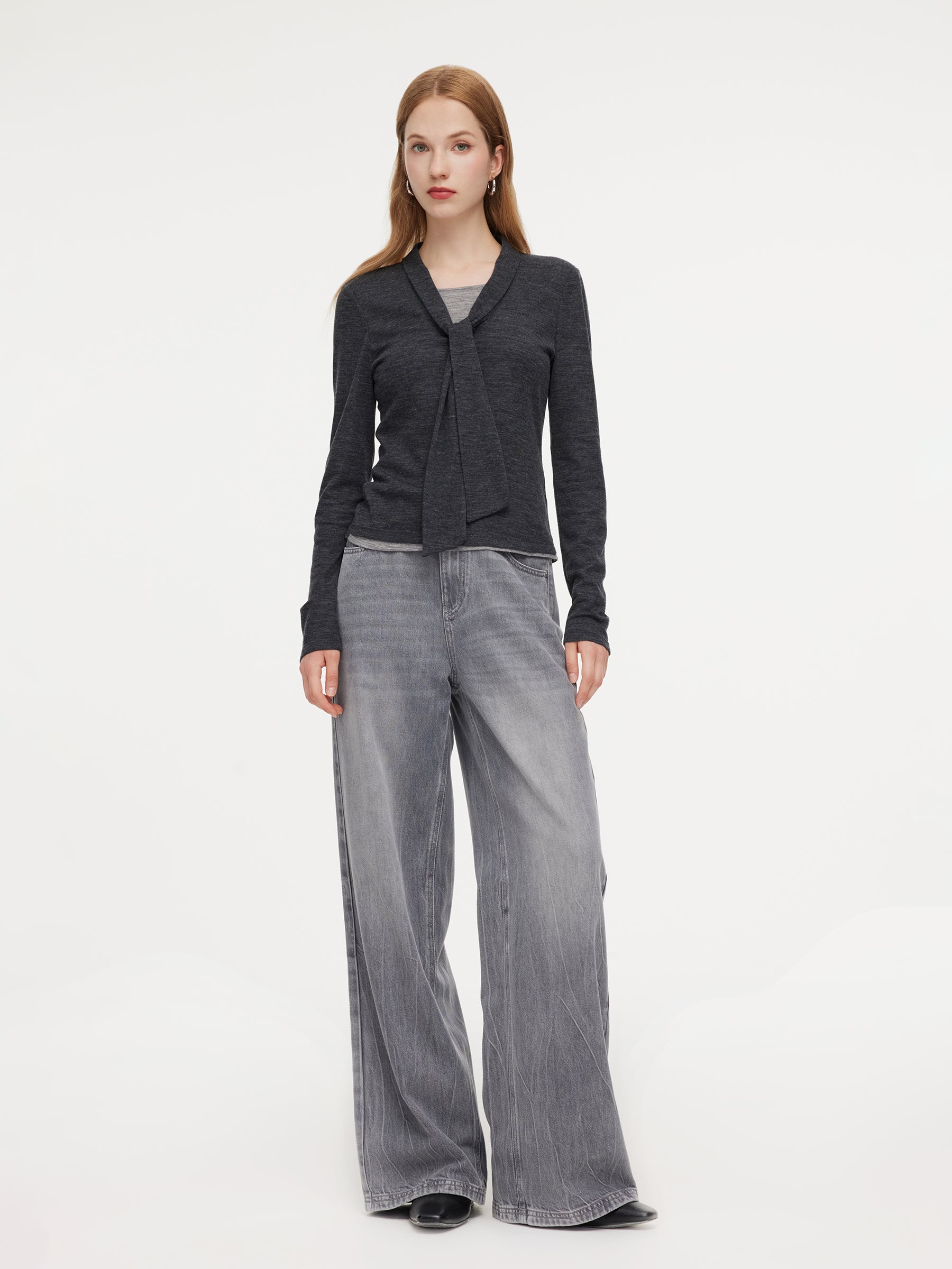 Wool Blend Mock-Layered Women Knit Top GOELIA