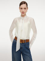 Ribbon Neck Women Shirt With Knit Camisole GOELIA