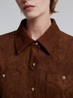 [Preview] Faux Suede Women Shirt With Ribbon GOELIA