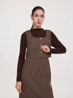 100% Washable Wool Knit Top And Sleeveless Dress Two-Piece Set GOELIA