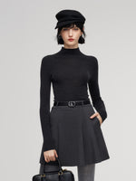 100% Wool Seamless Mock Neck Women Knit Top GOELIA