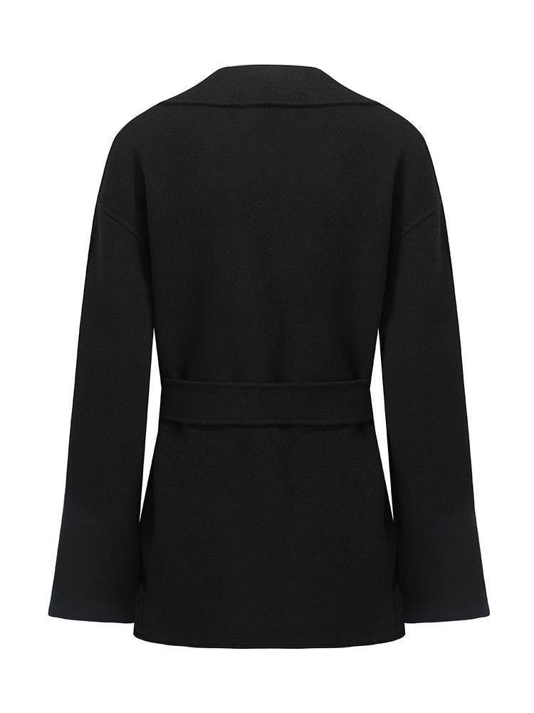 Tencel Wool Lapel Double-Faced Short Coat With Belt GOELIA