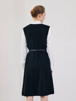 [Preview] Shirt Dress And Knit Sleeveless Dress Two-Piece Set With Belt GOELIA