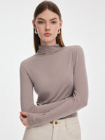 [Preview] Tencel Acetate Silk Blend Women Mock Neck Knit Top GOELIA