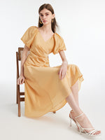 Puff Sleeves Wrapped Top And Skirt With Bottomed Camisole Three-Piece Set GOELIA