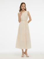Acetate Blend Loose Fit Women A-Line Maxi Vest Dress With Belt GOELIA