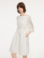 Jacquard Boat Neck Women Midi Dress With Detachable Flower GOELIA
