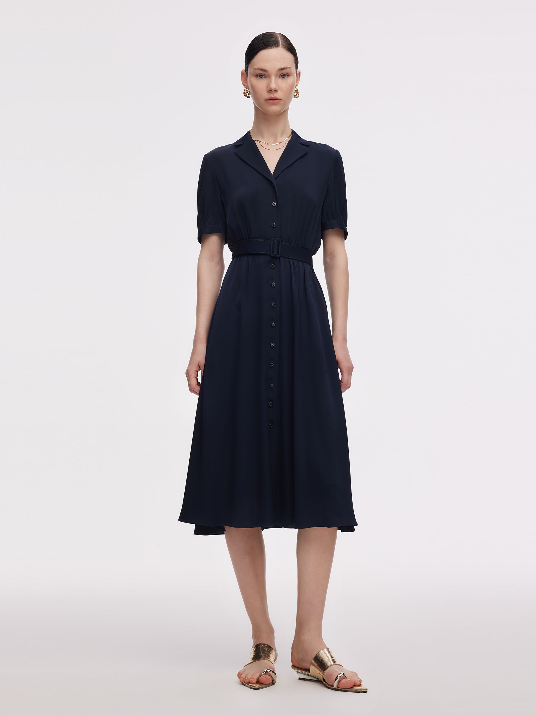 22MM Mulberry Silk Women Midi Dress With Belt GOELIA