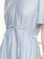 Lyocell Blend Bowknot Waist Women V-Neck Midi Dress GOELIA