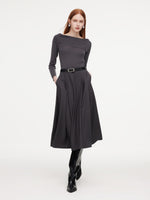Lyocell Blend Boat Neck Women Mock Layered Maxi Dress With Belt GOELIA