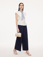 Tencel Blend Twist Front Top And Wide Leg Pants Two-Piece Set With Silk Scarf GOELIA