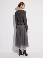 Washable Merino Wool Patchwork Women Maxi Dress With Belt GOELIA