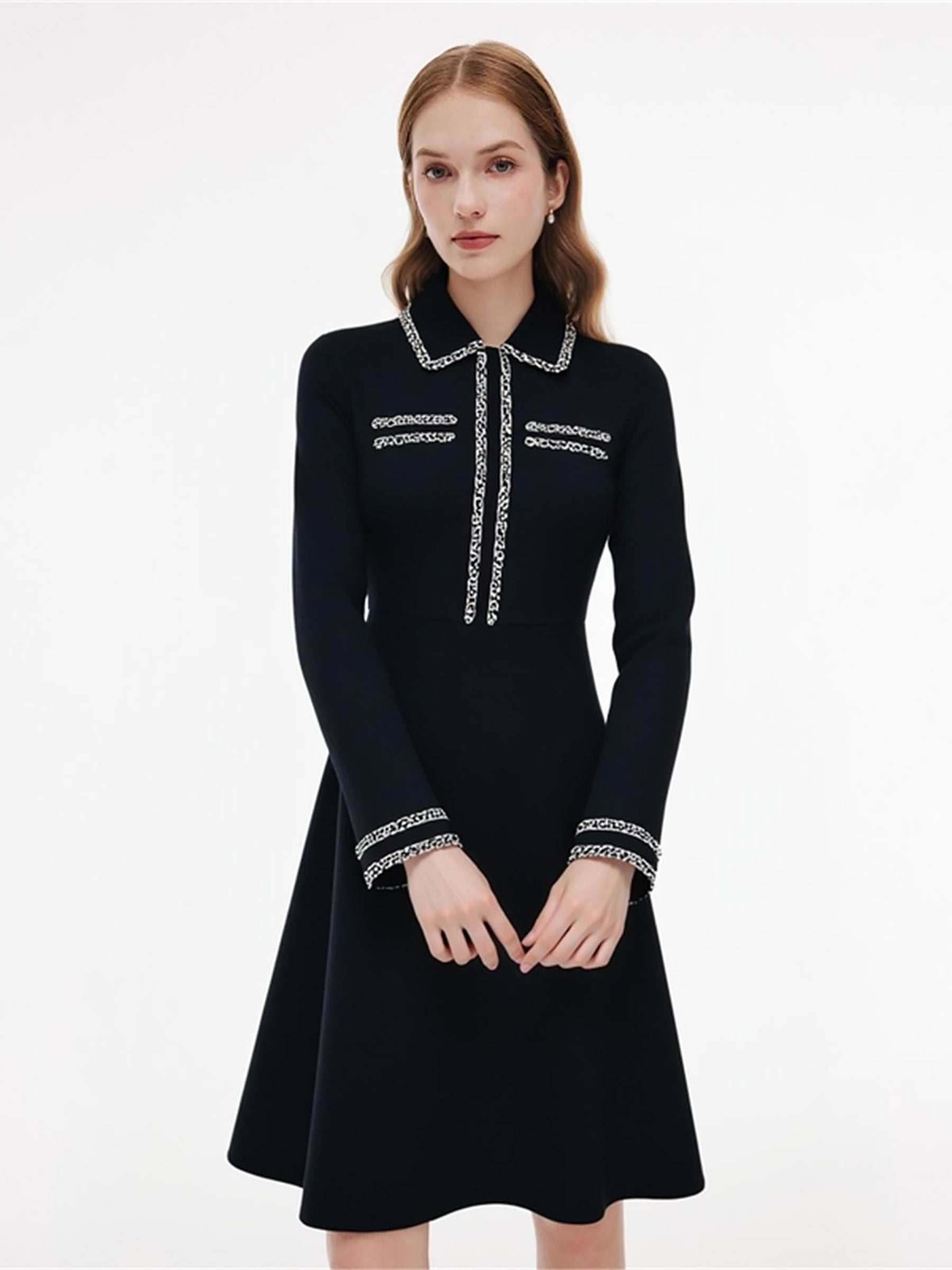 [Preview] Lyocell Blend Contrast Trim Women Knit Mini Dress GOELIA
