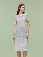 Blue And White Gradient Women Knit Midi Dress GOELIA