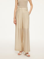Tencel Acetate Linen Blend Women Straight Leg Pants GOELIA