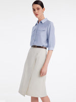 Acetate Shirt And Half Women Skirt Two-Piece Set With Leather Belt GOELIA