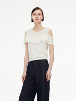 [Preview] Tencel Blend Ruffle Cold Shoulder Women Knit Top GOELIA