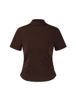 Tencel Blend Mock Neck Ruched Women Knit Top With Triangle Scarf GOELIA