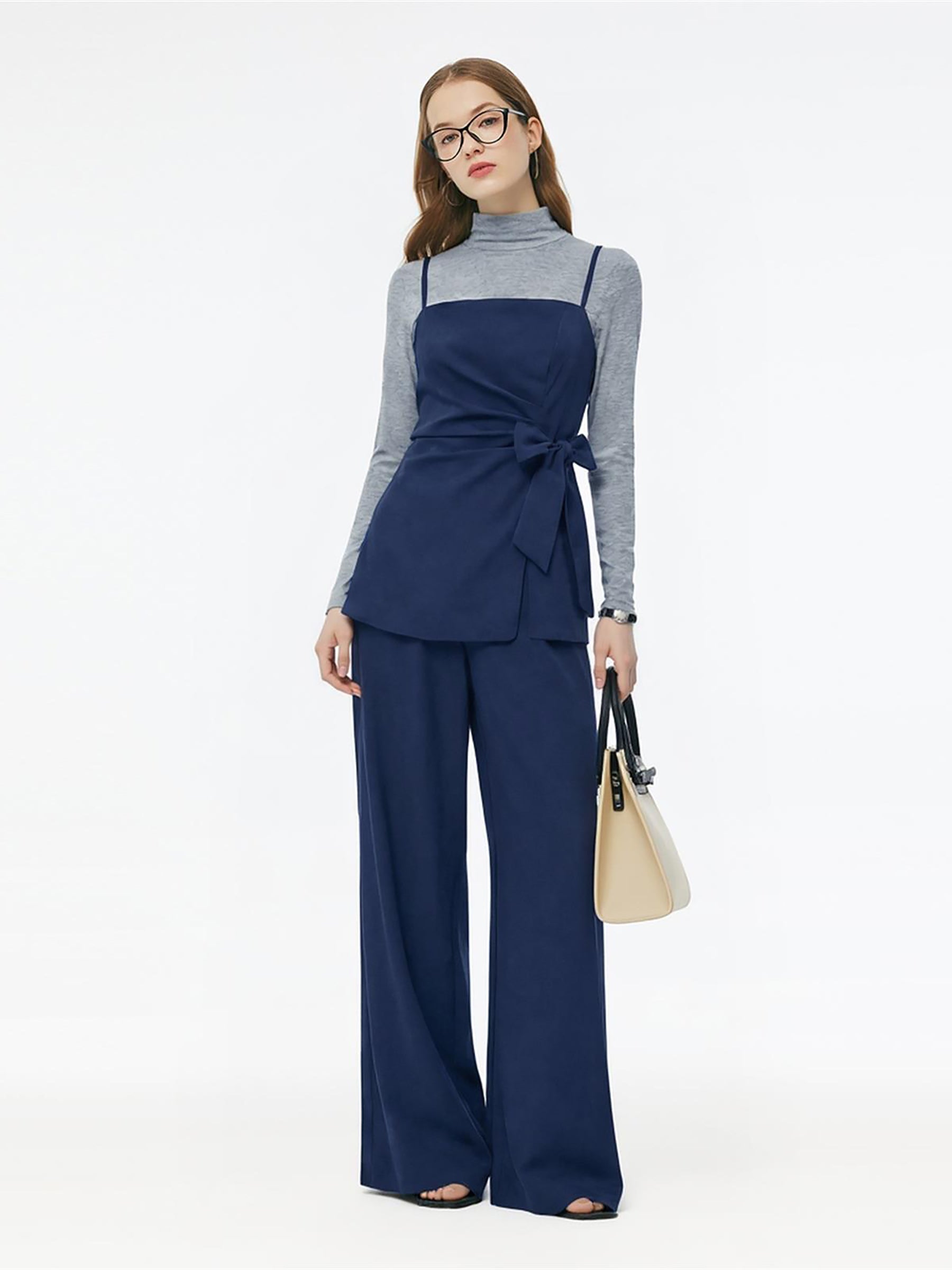 [Preview] Tie Front Camisole And Knit Top And Pants Three-Piece Set GOELIA