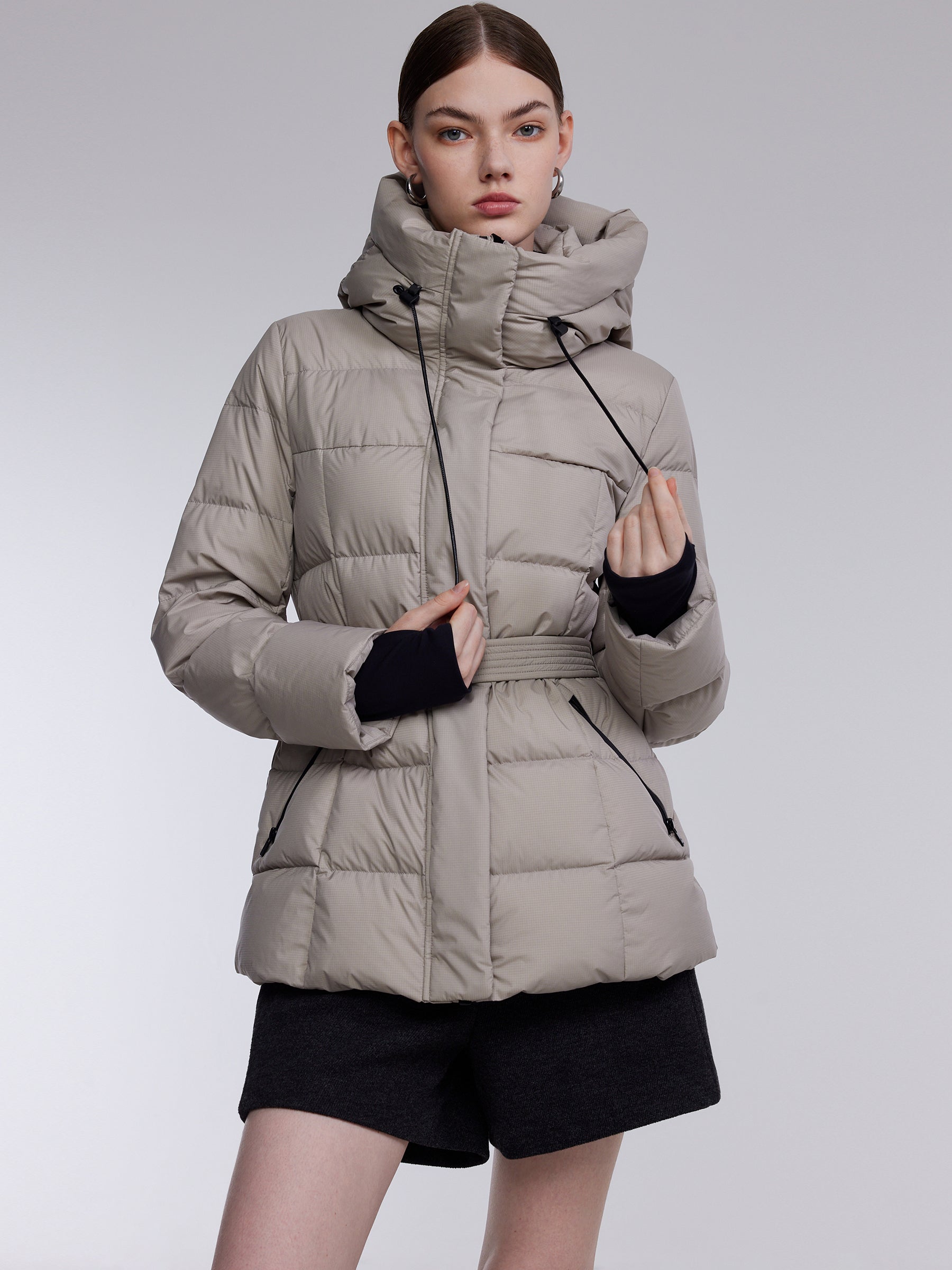 [Preview] Hooded Goose Down Jacket With Belt GOELIA