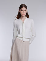 [Preview] Wool Blend Tie Neck Women Knit Top With GO Buckle GOELIA