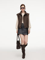 100% Cotton Stand Collar Women Zip-Up Vest GOELIA