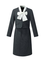 100% Washable Wool Crop Jacket And Skirt Two-Piece Set GOELIA