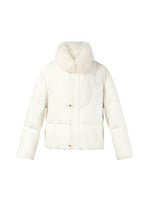 [Preview] Frog-Button Goose Down Cropped Jacket With Faux Fur Collar GOELIA
