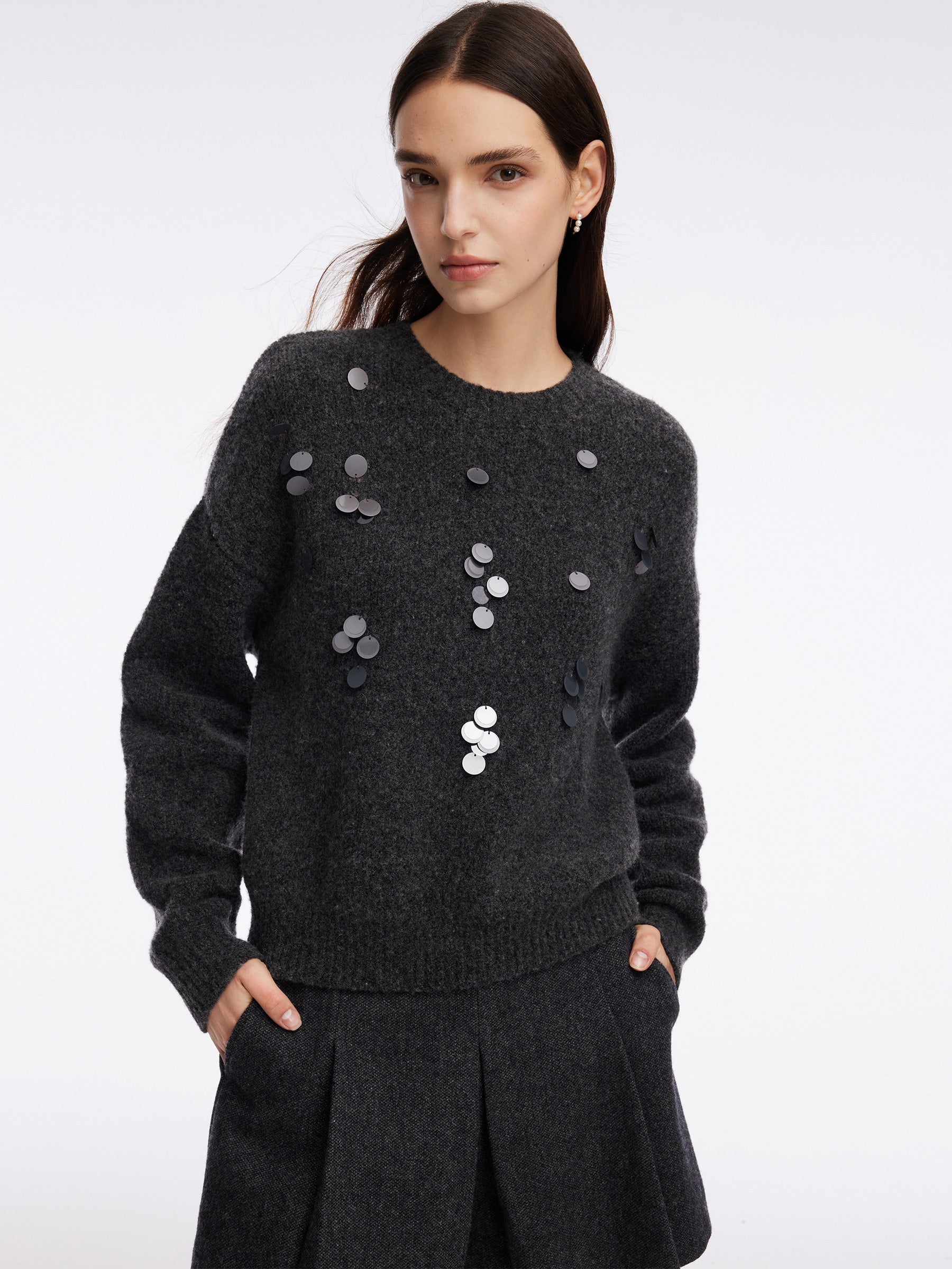 Wool Blend Sequins Women Sweater GOELIA