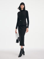 [Preview] Rhinestone Vest & Knit Top & Skirt Three-Piece Set With Belt GOELIA