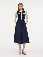 Lyocell Blend Contrast Trim Women Patchwork Sleeveless Maxi Dress GOELIA