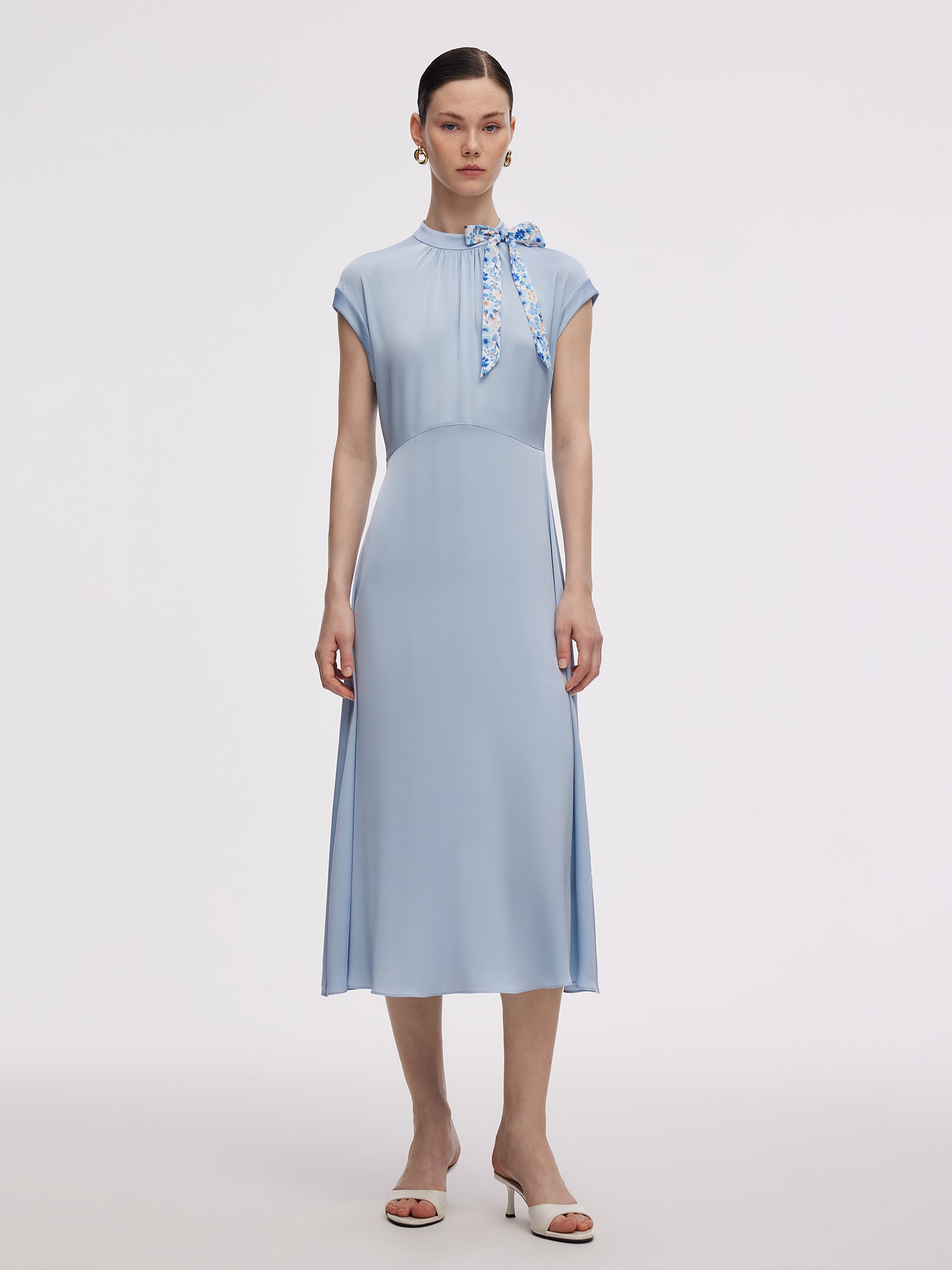 22MM Mulberry Silk Women Midi Dress With Two Silk Scarves GOELIA