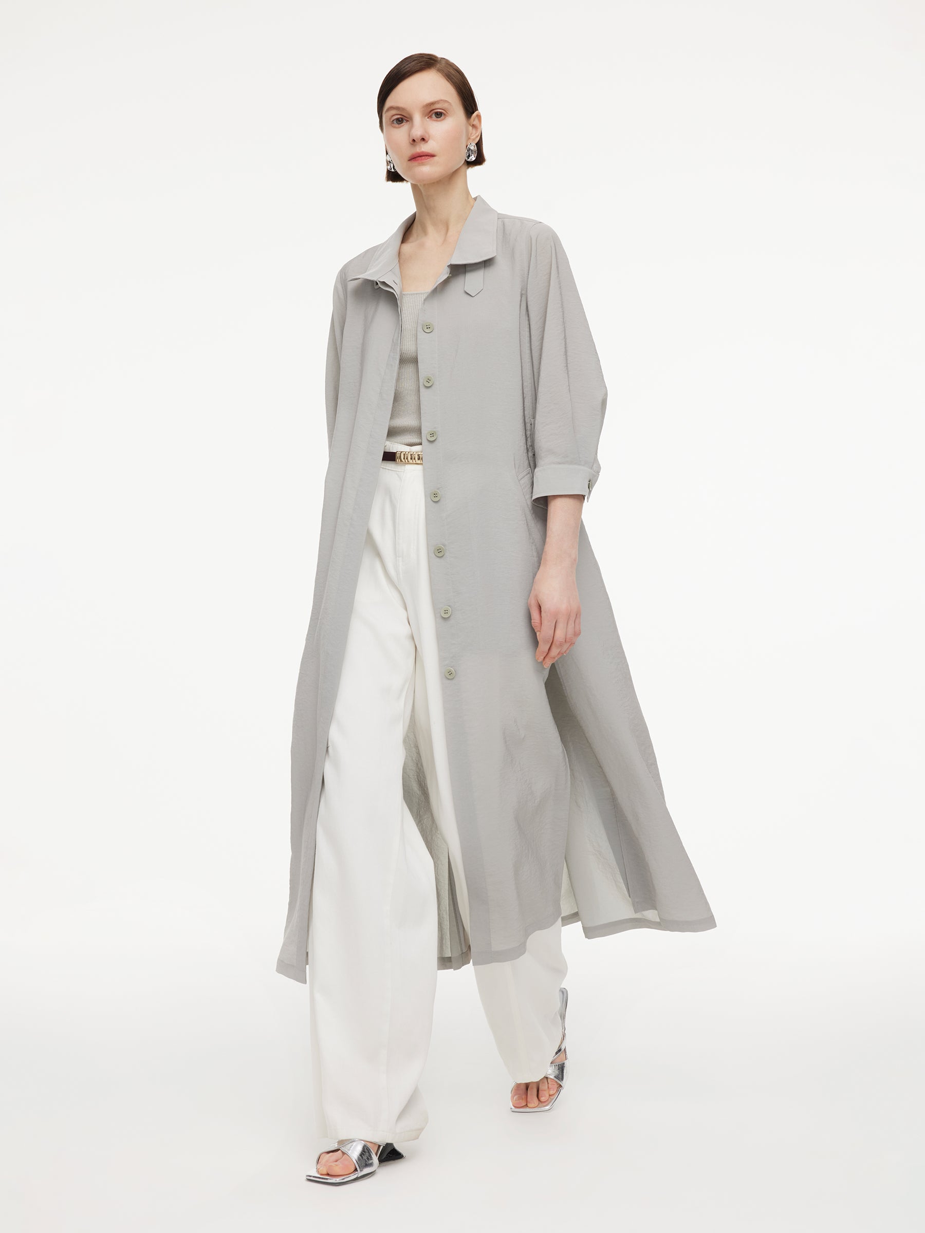 Triacetate Blend Women Belted Trench Coat GOELIA