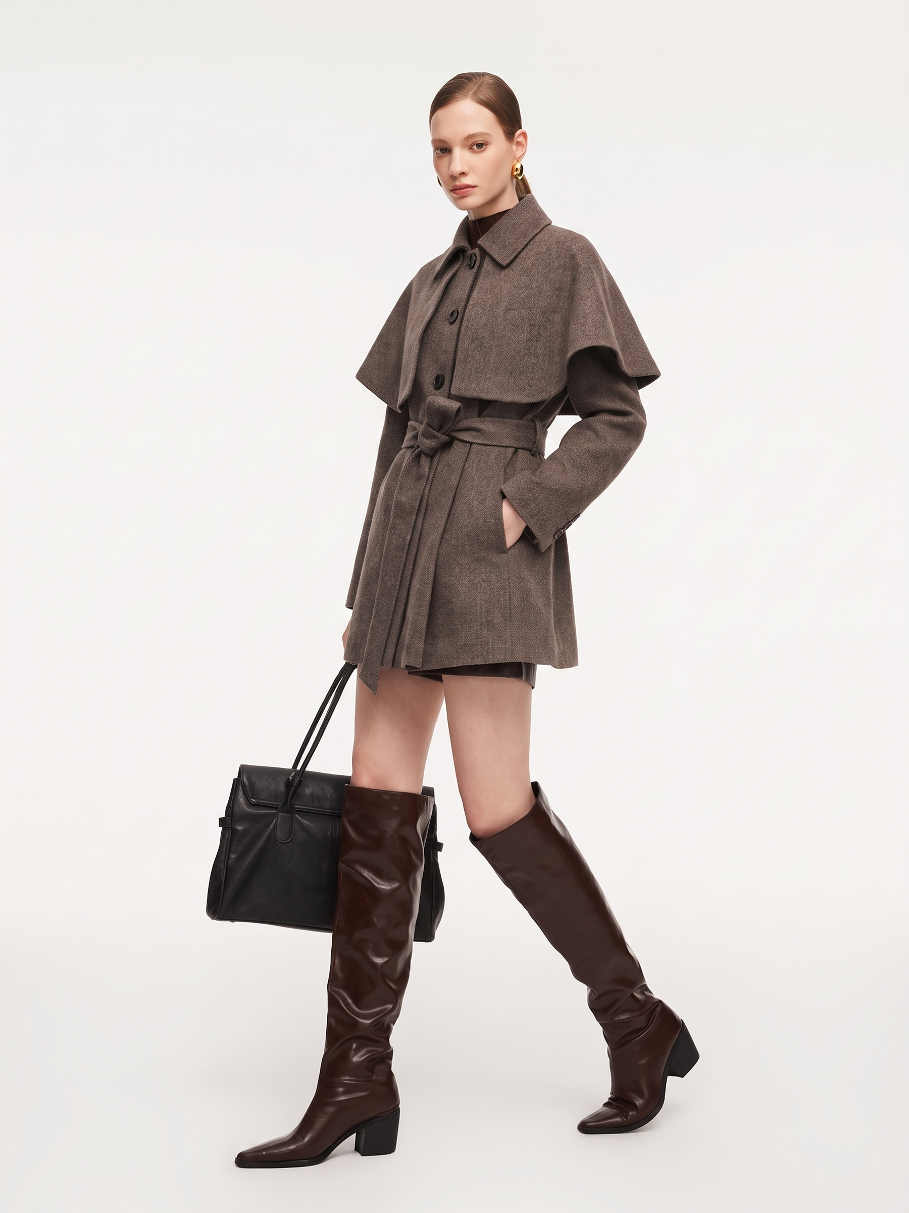 100% Washable Wool Women Wrap Cape Coat GOELIA