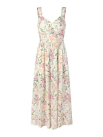 19MM Mulberry Silk Floral Print Women Maxi Dress With Ribbon GOELIA