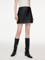 PU Leather A-Line Women Skirt With Belt GOELIA