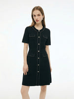 Tencel Blend Round Neck Women Knit Mini Dress GOELIA